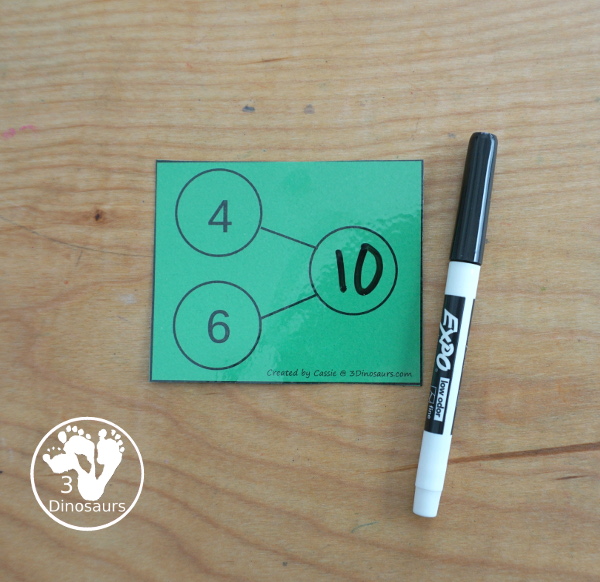  Free Number Bond Addition Flashcard Printables with number bond for addition up to 10 with fill in number bonds and missing number bond numbers - 3Dinosaurs.com