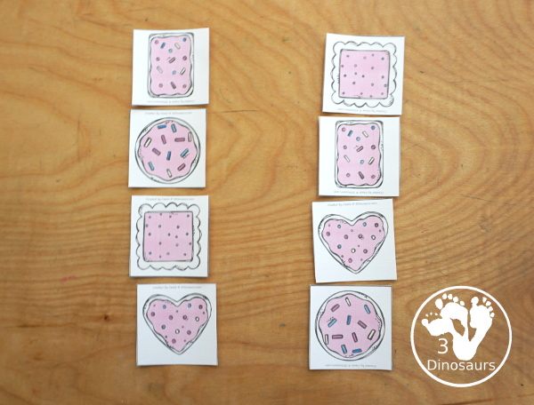 Free Cookie Shape Sorting - sorting circle, square, heart and rectangle shapes with kids with 6 shape cookies to sort for each shape - 3Dinosaurs.com