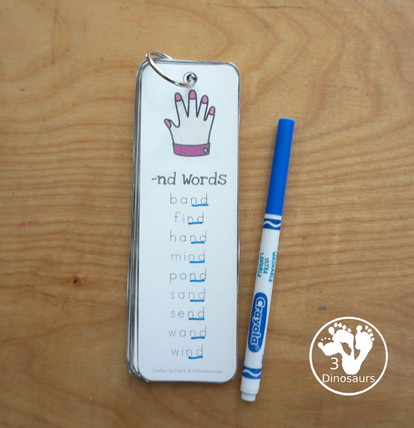 Ending Blends Bookmarks with 16 bookmarks to use with kids. A picture of one ending blend, end blend on the bookmark and a list of words that end with that blend - 3Dinosaurs.com