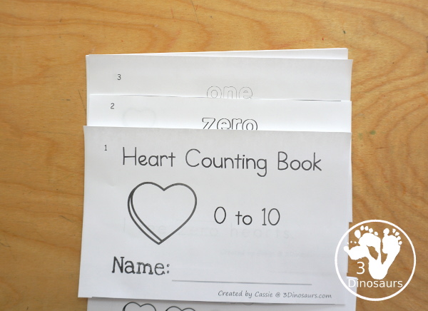 Free Heart Number Word Counting Book Printable - how to put the pages of the book together - 3Dinosaurs.com