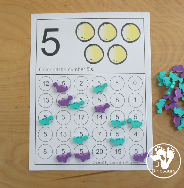 Free Number Find for 1 to 20 Numerical Numbers with 20 pages of free printable number worksheets for finding the numerical number - 3Dinosaurs.com