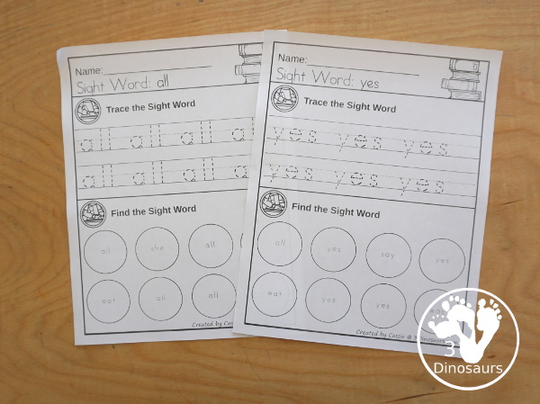 Sight Word Find & Trace Simple Pimrer Printable - All 52 Primer Sight Words - it has two lines of tracing the sight word and two lines of finding the sight words with simple and easy to use layout and not to much on the page to distract kids with examples of what they are doing for the sight word - 3Dinosaurs.com