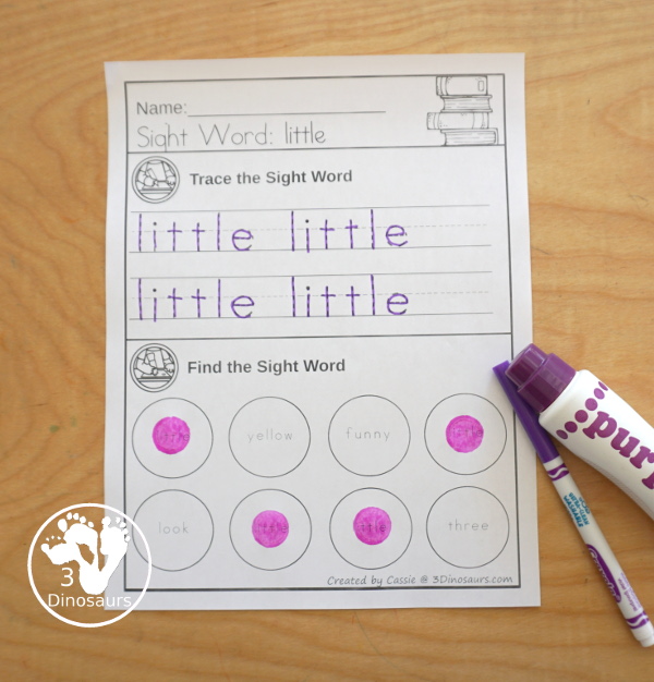 Sight Word Find & Trace Simple Printable - All 220 Dolch Sight Words - it has two lines of tracing the sight word and two lines of finding the sight words with simple and easy to use layout and not to much on the page to distract kids with examples of what they are doing for the sight word - 3Dinosaurs.com