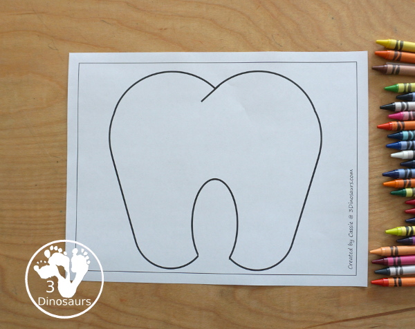 Free Tooth Fine Motor Dot Marker Printables -  with four pages of printables with a tooth template to color, a tooth to trace and a dot marker tooth, all great for dental health fine motor centers. -3Dinosaurs.com