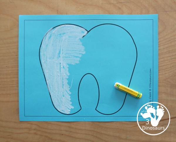 Free Tooth Fine Motor Dot Marker Printables -  with four pages of printables with a tooth template to color, a tooth to trace and a dot marker tooth, all great for dental health fine motor centers. -3Dinosaurs.com