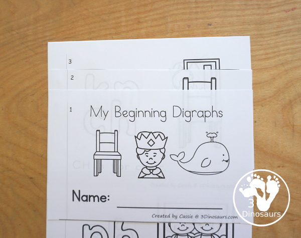 Free Digraph Easy Reader Books: Beginning Digraph Book & Ending Digraph Book - You have two books with a different digraph on each page. You have the letters to color and sentence with the digraph word that matches the picture. - 3Dinosaurs.com