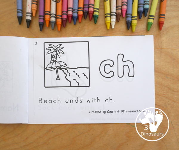 Free Digraph Easy Reader Books: Beginning Digraph Book & Ending Digraph Book - You have two books with a different digraph on each page. You have the letters to color and sentence with the digraph word that matches the picture. - 3Dinosaurs.com