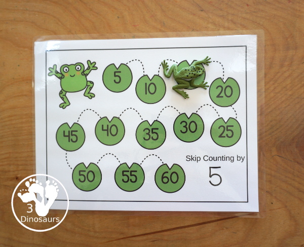 Free Frog Skip Counting Mat Printables - has two sets of skip counting mats with numbers 1 to 12. You skip count from lily pad to lily pad with fill out and missing skip counting. A great frogs skip counting theme for kids - 3Dinosaurs.com