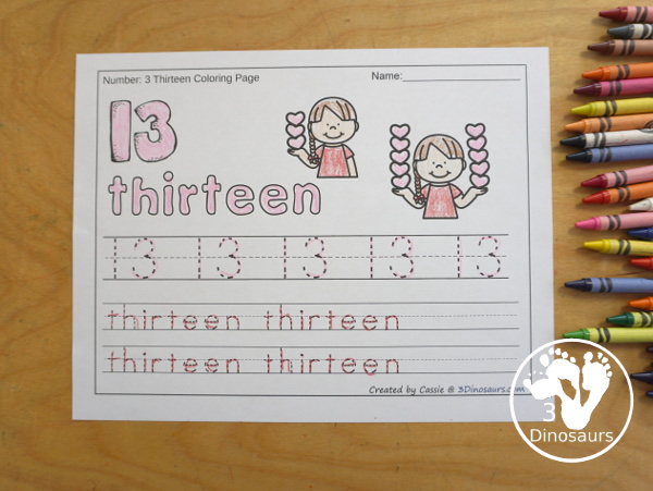 No-Prep Heart Themed Number Color and Trace - easy no-prep printables with a fun heart theme 44 pages with two options for the numbers tracing or writing $ - 3Dinosaurs.com #noprepprintable #valentinesprintables #numbersforkids