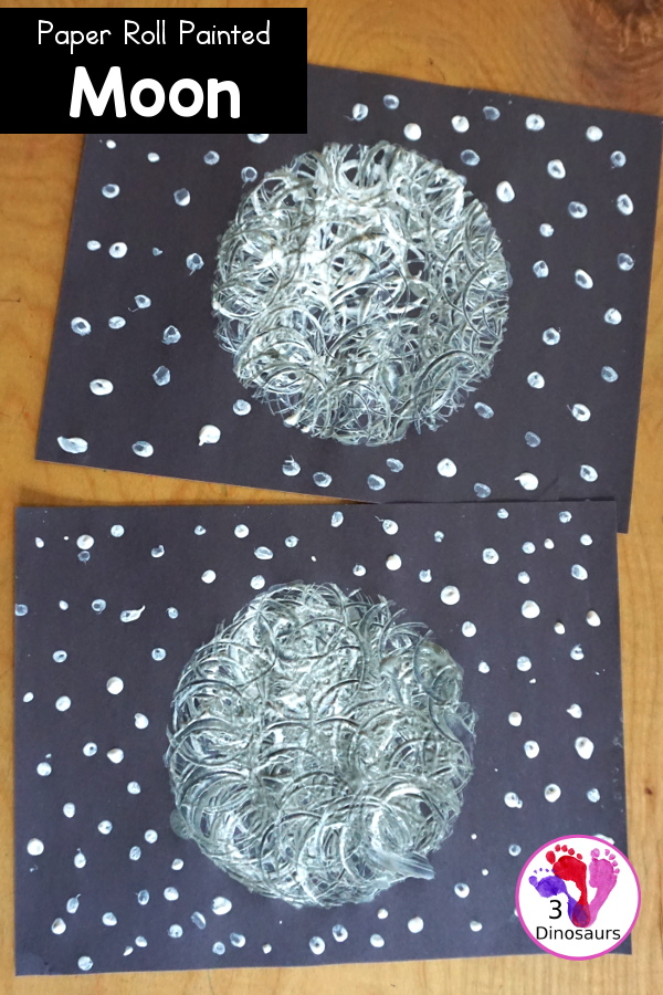Paper Roll Painted Moon Painting - a simple full moon painting that kids can make with paper roll. Super easy to make and loads of fun to display. - 3Dinosaurs.com