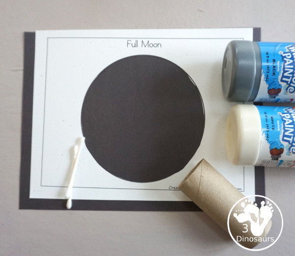 Paper Roll Painted Moon - a simple full moon painting that kids can make with paper roll. Super easy to make and loads of fun to display. - 3Dinosaurs.com