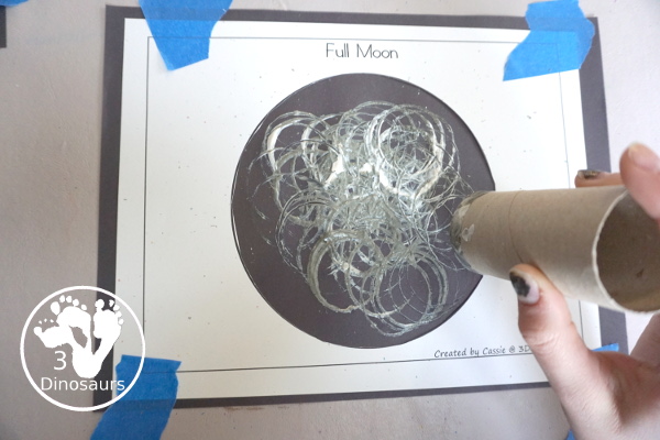 Paper Roll Painted Moon - a simple full moon painting that kids can make with paper roll. Super easy to make and loads of fun to display. - 3Dinosaurs.com