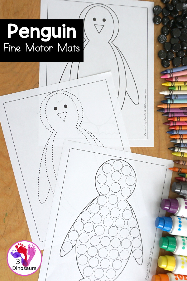 Free Penguin Fine Motor Mats - you have three penguin fine motor mats. You have a penguin template, penguin tracing, and penguin dot marker mat. All great for a penguin fine motor center activities. - 3Dinosaurs.com