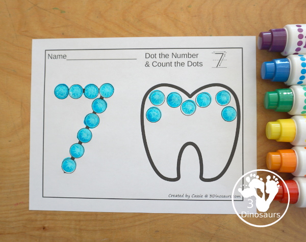 Tooth Dot the Number & Counting:  - Numbers 1 to 20 with color and black and white options. You dot the number and then count the dots on the tooth. - 3Dinosaurs.com