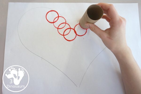 Paper Roll Heart Painting Craft - a simple Valentine craft with a heart shape and paper roll painting the heart. You can do with kids of different ages. - 3Dinosaurs.com