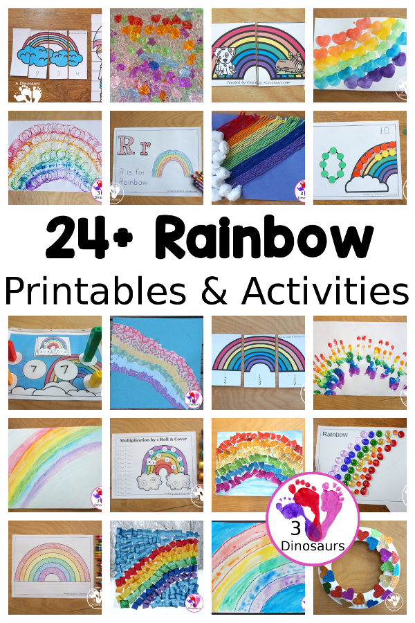 24+ Rainbow Printables & Activities - with rainbow printables, rainbow math, rainbow language, rainbow dot markers, rainbow crafts, rainbow watercolors, rainbow sensory and more - 3Dinosaurs.com