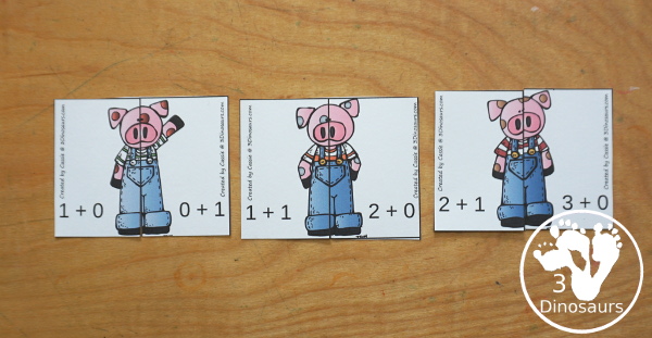 Three Little Pigs Addition Matching Puzzle Printables - with addition matching puzzles with the pigs adding from 1 to 20. You match the equations that add up to the same number. - 3Dinosaurs.com