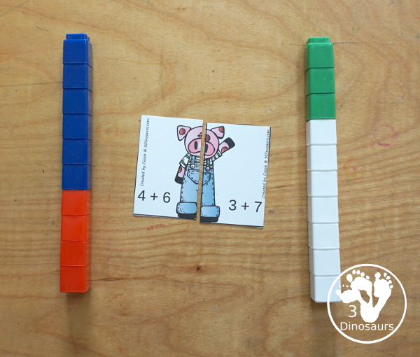 Three Little Pigs Addition Matching Puzzle Printables - with addition matching puzzles with the pigs adding from 1 to 20. You match the equations that add up to the same number. - 3Dinosaurs.com