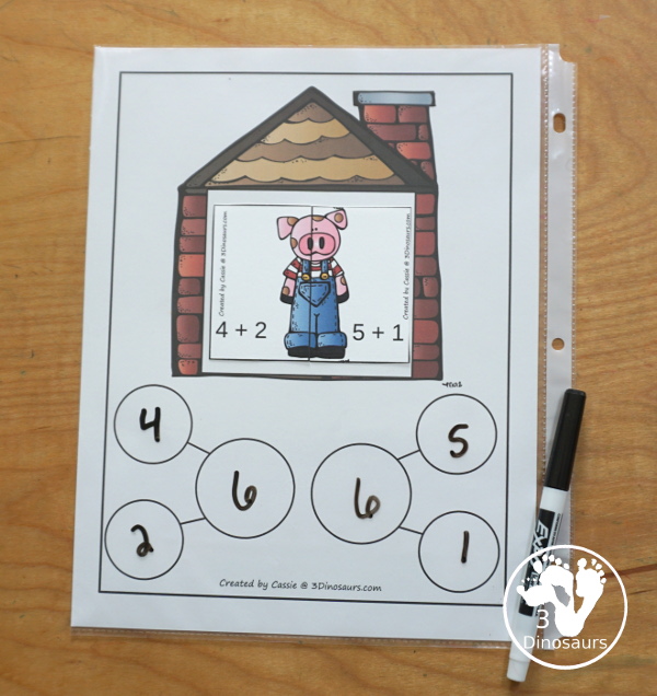 Three Little Pigs Addition Matching Puzzle Printables - with addition matching puzzles with the pigs adding from 1 to 20. You match the equations that add up to the same number. - 3Dinosaurs.com