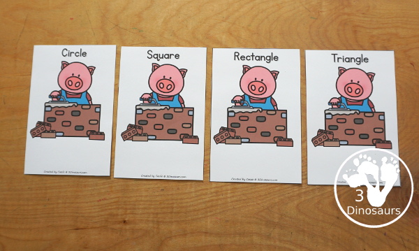 Free Three Little Pigs Shape Sorting Printable -   has sorting for four shapes: circle, square, triangle, rectangle. There are four sorting mats and 6 bricks for each shape mat to sort  - 3Dinosaurs.com - 3Dinosaurs.com
