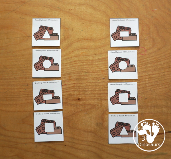 Free Three Little Pigs Shape Sorting Printable -   has sorting for four shapes: circle, square, triangle, rectangle. There are four sorting mats and 6 bricks for each shape mat to sort  - 3Dinosaurs.com - 3Dinosaurs.com