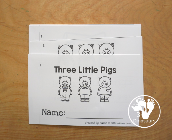 Free Three Little Pigs Easy Reader Book with Tracing has a fun 11 page book with different words from the story for kids to trace the word and then read the sentence for the word. A super simple, easy reader book for kids for the Three Little Pigs Story. - 3Dinosaurs.com