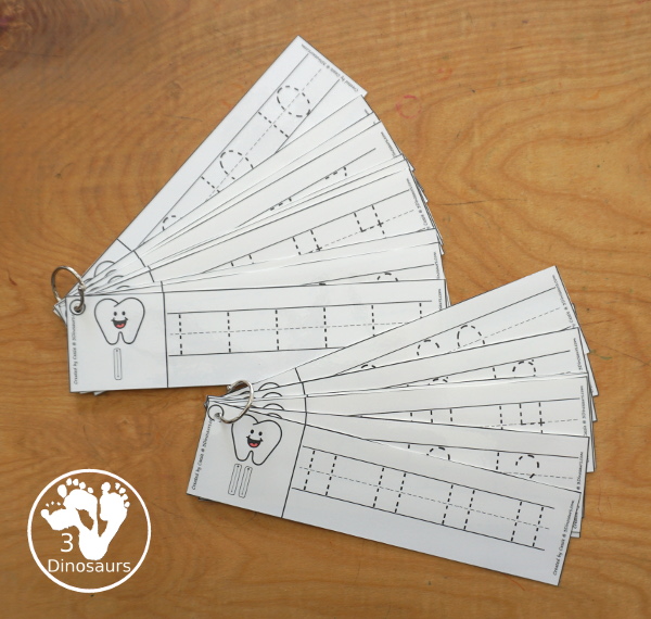 Free Tooth Number Tracing Strips - with numbers 0 to 20. You can trace the numbers and an example of how to trace the numbers on the strips, plus an tooth on each tracing strip. - 3Dinosaurs.com