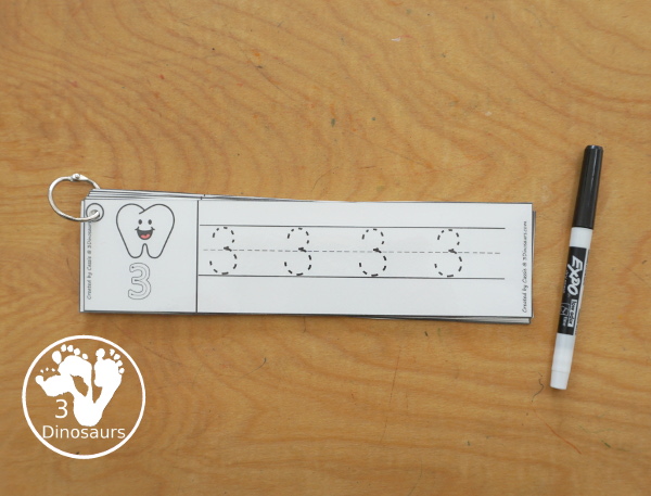 Free Tooth Number Tracing Strips - with numbers 0 to 20. You can trace the numbers and an example of how to trace the numbers on the strips, plus an tooth on each tracing strip. - 3Dinosaurs.com