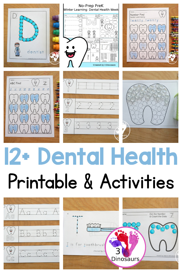 12+ Dental Heath Printables & Activities with printable packs, abcs, numbers, and fine motor mats - 3Dinosaurs.com