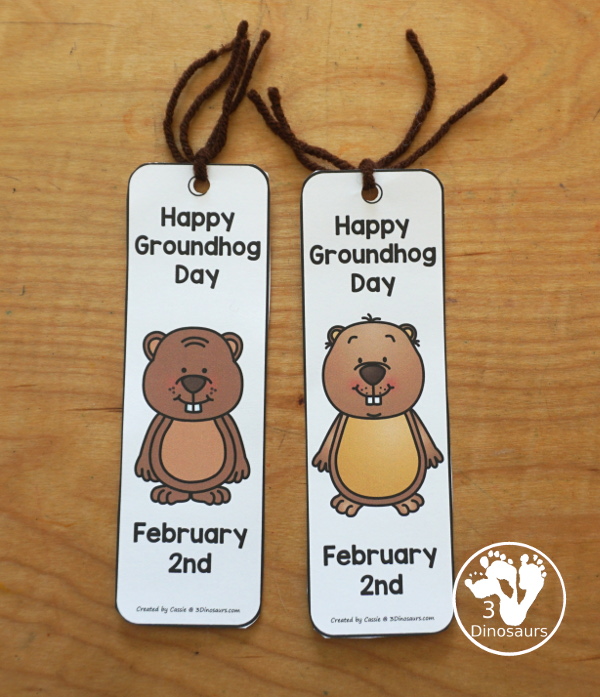 Free Groundhog Day Bookmark Printables - 8 fun bookmarks to use for Groundhog Day for kids. And they can be used every year and there are 4 bookmarks per page - 3Dinosaurs.com