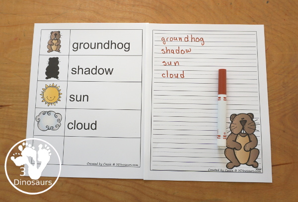 Free Groundhog Writing Paper Printables - You have two picture options for the groundhog. You have a groundhog standing and a groundhog coming out the ground. There are a single line option and a guideline option. Perfect for groundhog day writing. 3Dinosaurs.com