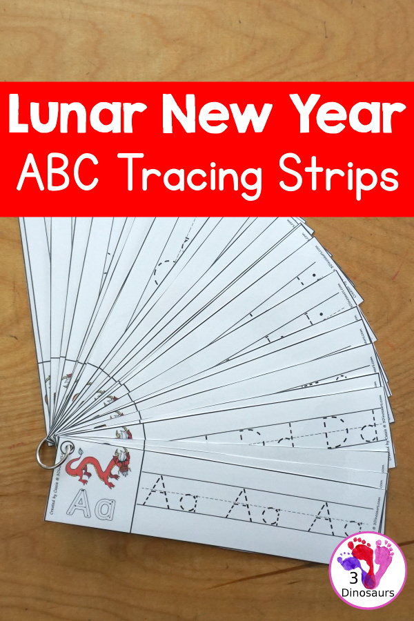 Free Lunar New Year ABC Tracing Strips - with uppercase and lowercase together. You have fun kids with a Lunar New Year Themes plus you can see an example of how to trace the letters - 3Dinosaurs.com