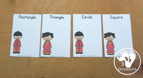 Free Lunar New Year Shape Sorting - has 4 sorting makes with 6 matching shapes for each sorting mat. You have four shapes: circle, square, triangle and rectangle. - 3Dinosaurs.com