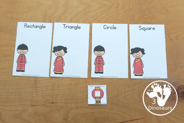 Free Lunar New Year Shape Sorting - has 4 sorting makes with 6 matching shapes for each sorting mat. You have four shapes: circle, square, triangle and rectangle. - 3Dinosaurs.com