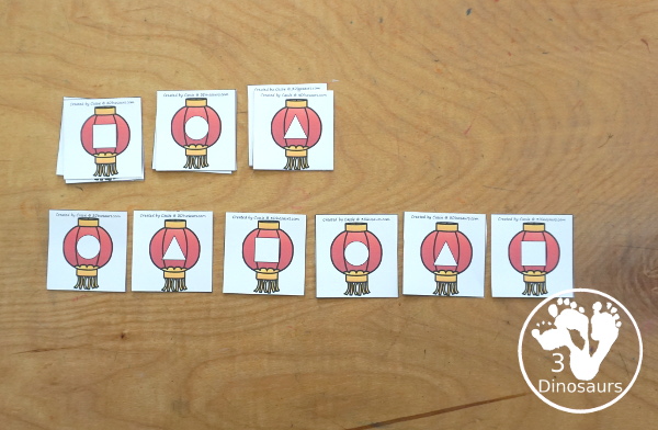 Free Lunar New Year Shape Sorting - has 4 sorting makes with 6 matching shapes for each sorting mat. You have four shapes: circle, square, triangle and rectangle. - 3Dinosaurs.com