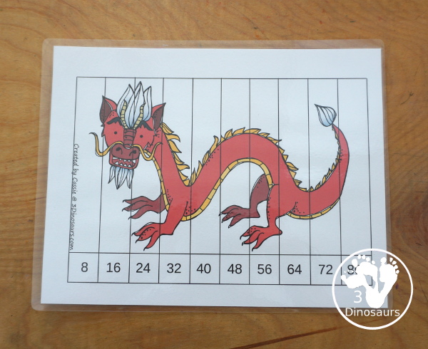 Free Lunar New Year Skip Counting Puzzles by 6, 8 & 9 - three fun skip counting puzzles you can do with kids for the Lunar New Year. You skip counting 10 times for each puzzle. - 3Dinosaurs.com