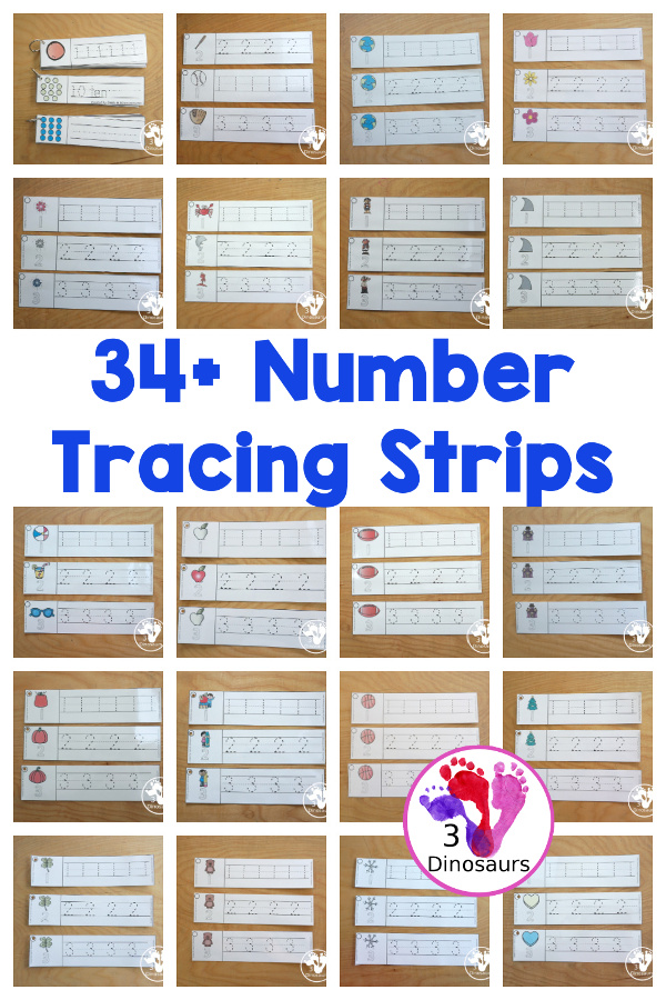 34+ Number  Tracing Strip Printables with Numbers 0 to 20 - easy to use number tracing strips with number tracing strips for all year and seasonal number tracing strips to work on handwriting for numbers 0 to 20 - 3Dinosaurs.com