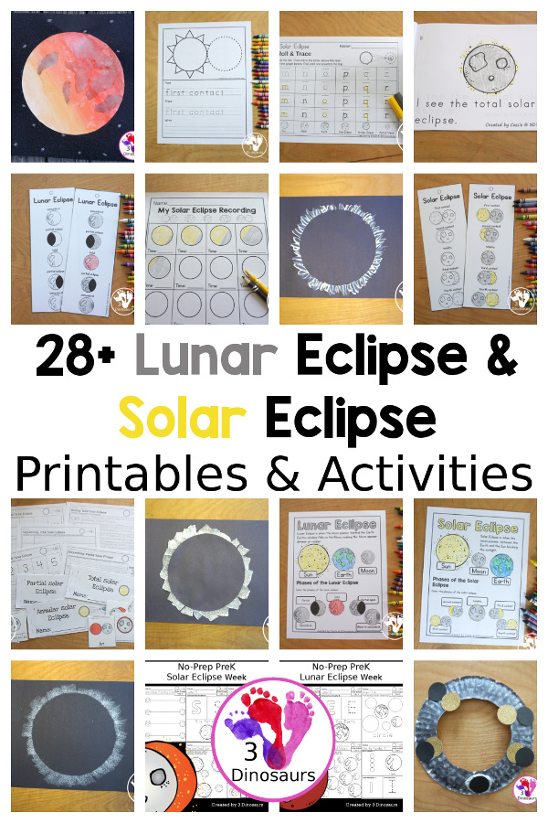 28+ Solar Eclipse and Lunar Eclipses Printables & Crafts - A few fun ideas for the solar eclipse and lunar eclipse. You can do these ideas for a fun eclipse study with kids.- 3Dinosaurs.com