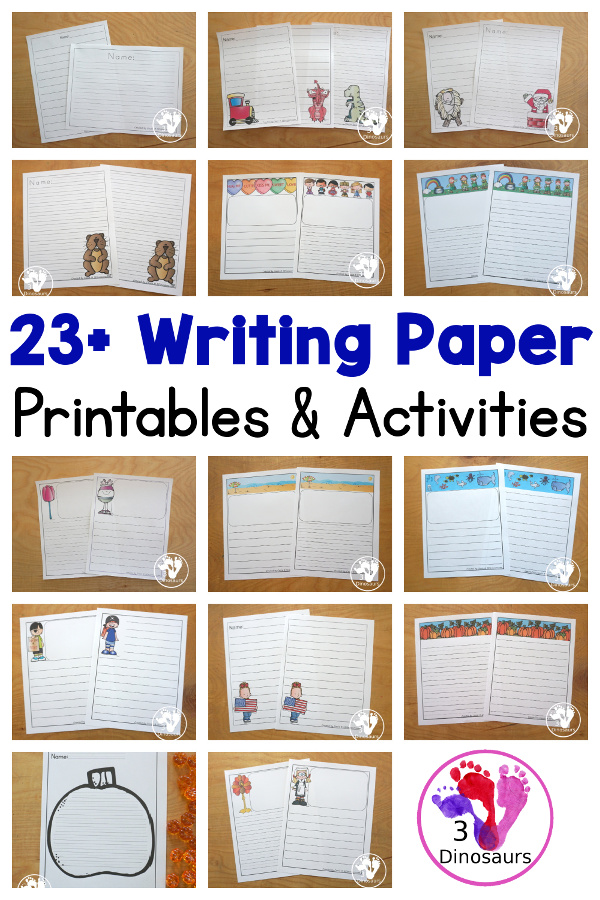 23+ Writing Paper Printables - a fun set of writing papers to print for kids to do writing. You have seasonal and non-seasonal with two different types of lines - 3Dinosaurs.com