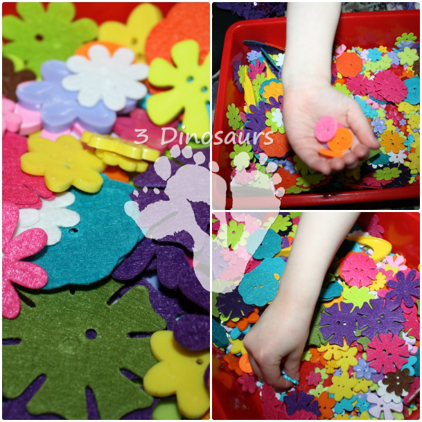 Flower Button Sensory Bin - 3Dinosaurs.com