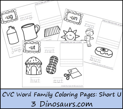 New CVC Word Family Coloring Pages: Short U Vowel - 3Dinosaurs.com