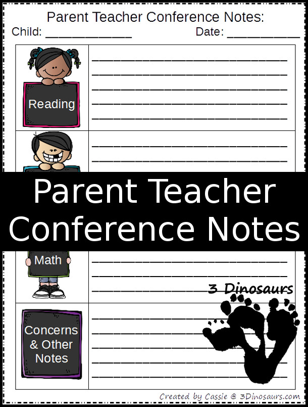 Free Parent Teacher Conference Printable - 3Dinosaurs.com
