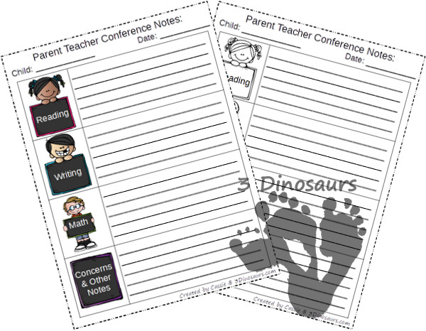 Free Parent Teacher Conference Printable - 3Dinosaurs.com