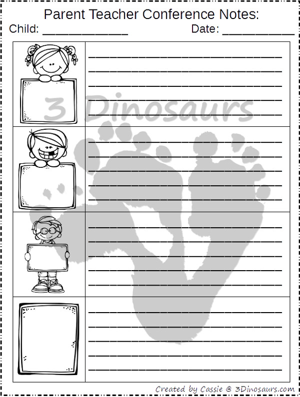Free Parent Teacher Conference Printable - 3Dinosaurs.com