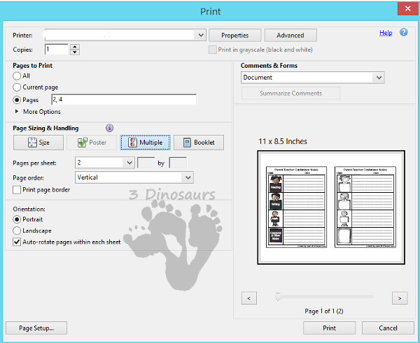 Free Parent Teacher Conference Printable - 3Dinosaurs.com