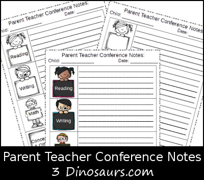 Free Parent Teacher Conference Printable - 3Dinosaurs.com