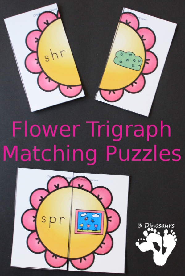 FREE Hands-On Flower Trigraph Matching Puzzles - perfect for spring with 10 different puzzles. - 3Dinosaurs.com