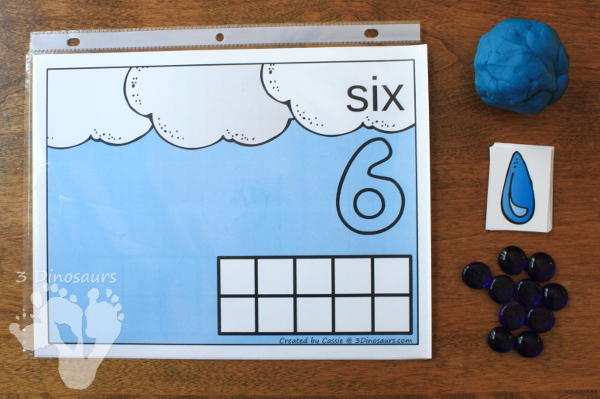 FREE Hands-On Rain Themed Counting Mats: 1 to 10 with ten frames and counting items - 3Dinosaurs.com