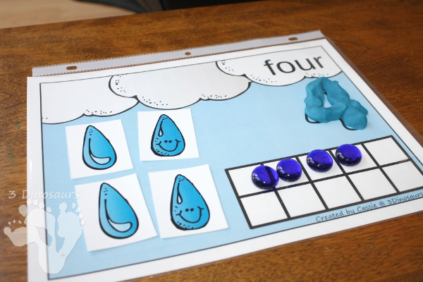 FREE Hands-On Rain Themed Counting Mats: 1 to 10 with ten frames and counting items - 3Dinosaurs.com
