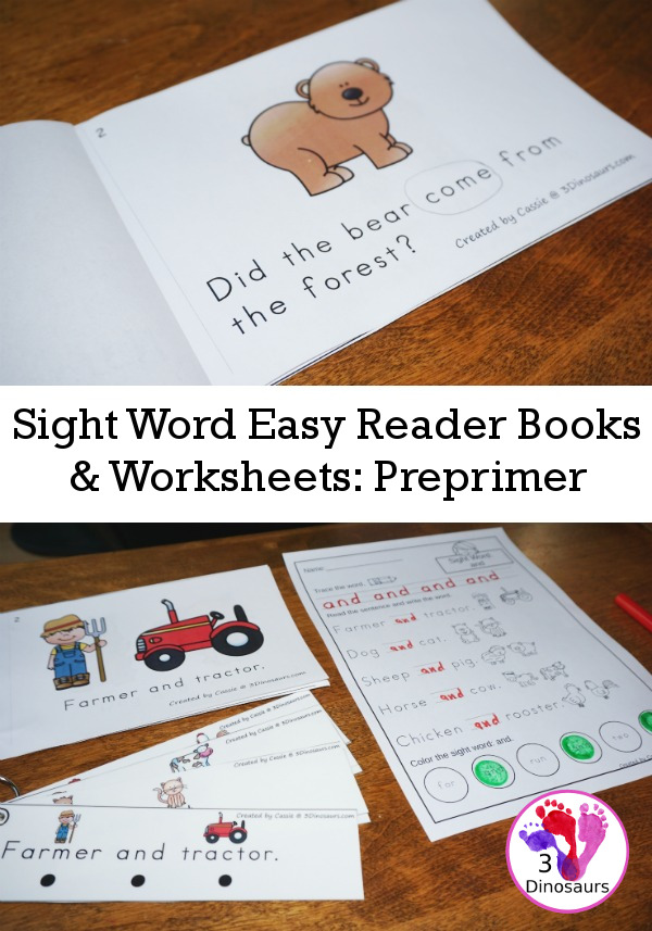 Sight Word Easy Reader Books & Worksheets: Preprimer - 3Dinosaurs.com